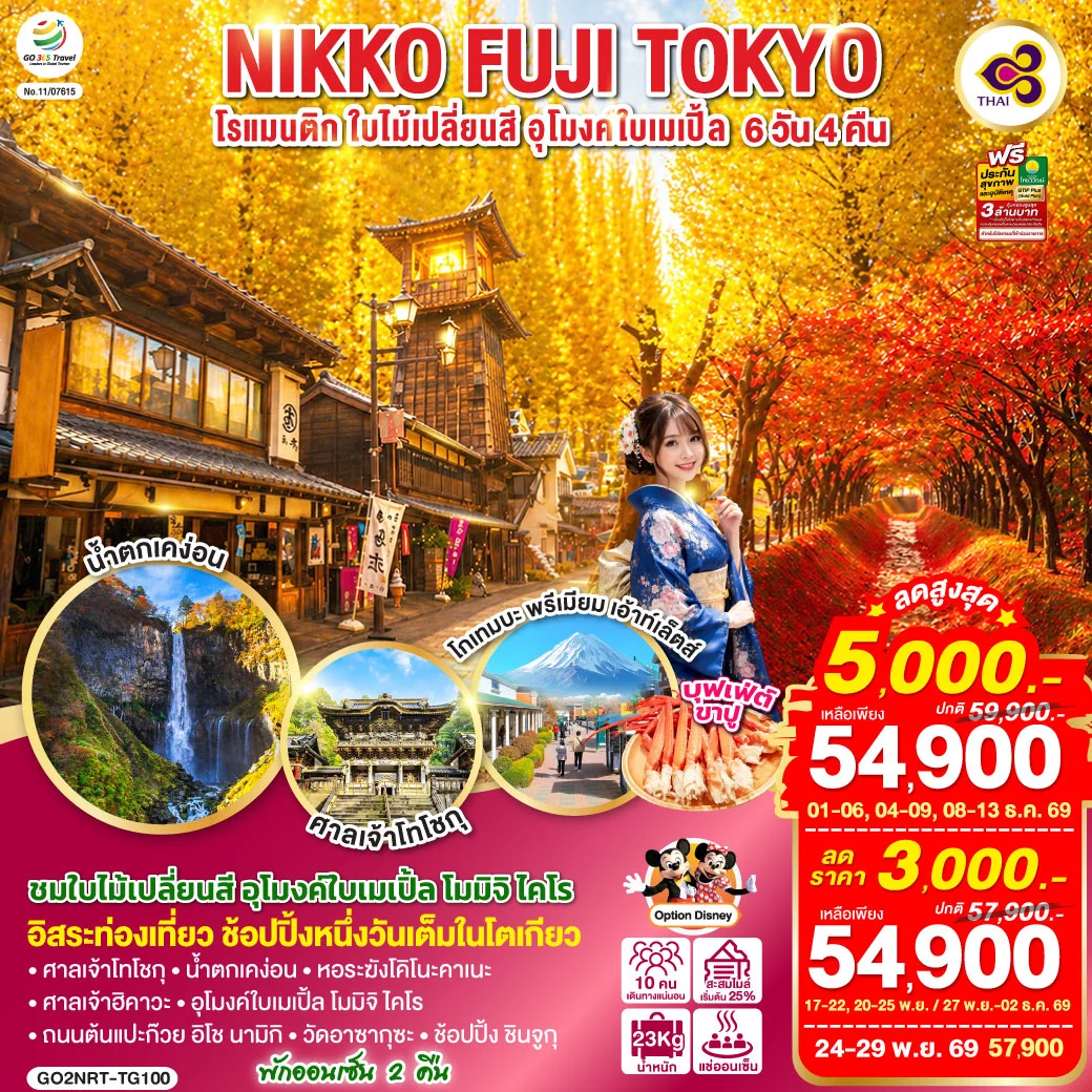 ทัวร์ญี่ปุ่น TOKYO FUJI NIKKO MOMIJI AUTUMN 6วัน 4คืน (TG)